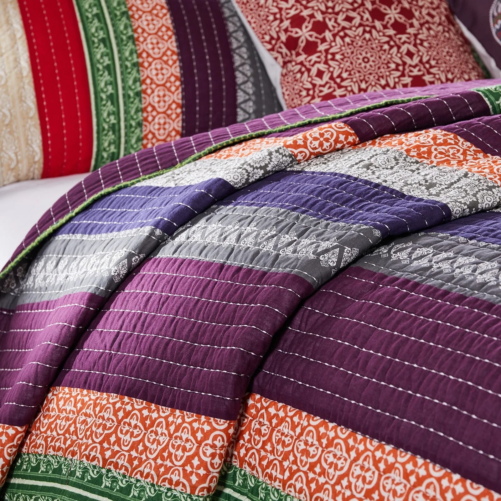 Cotton Stripe Bohemian Quilt Set Carnival Twin Adult